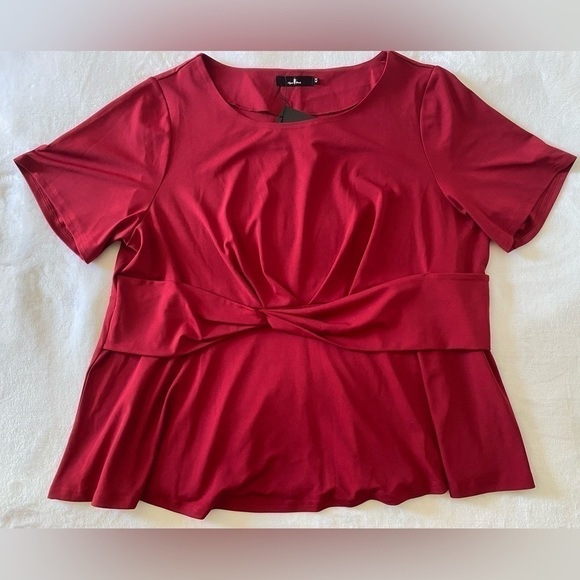 Agnes Orinda Plus Size Summer Solid Short Sleeve Knot Waist Peplum Top Size 4X - Picture 3 of 8
